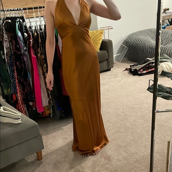 Reformation Bronze Backless Satin Dress - Picture 4 of 5